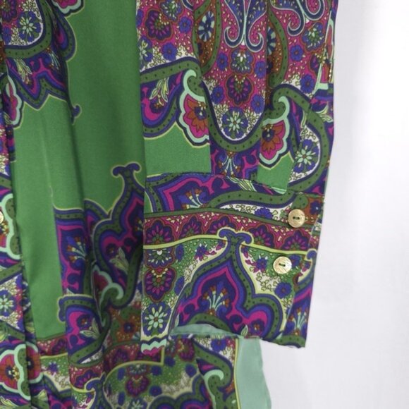 ZARA Green Floral Printed Long Button Shirt Blouse MEDIUM 8745/279 Slit Paisley - Picture 10 of 14